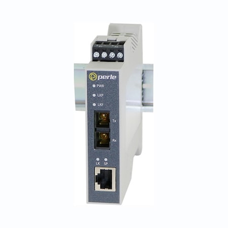 Perle SR-1110-SC05-XT Transceiver/Media Converter - 1 x Network (RJ-45) - 2 x SC Ports - DuplexSC Port - Multi-Mode - Gigabit Ethernet - 10/100/1000Base-T, 1000Base-SX - Rail-mountable